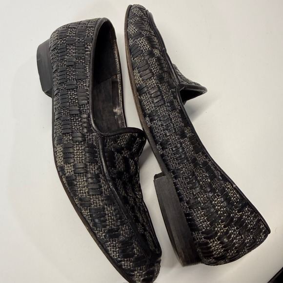 Vintage Sesto Meucci Loafers Shoes Womens 5.5 Black Weave Leather Slip On Italy - Picture 16 of 16